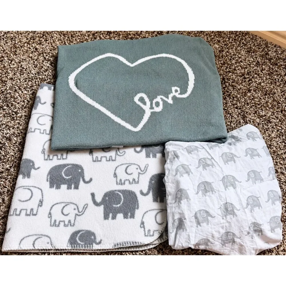 Pottery Barn Baby Crib Set, Gray White, Elephants